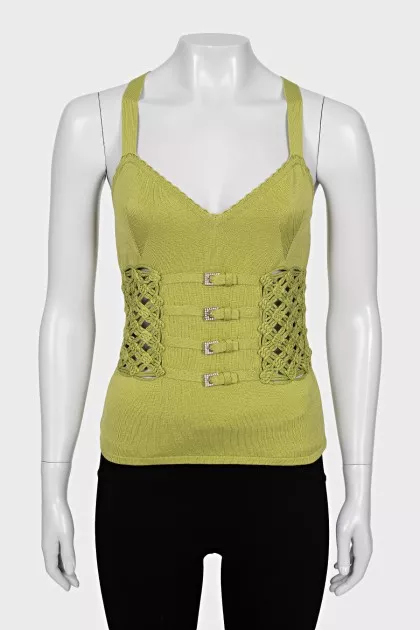 Green top with knitted elements