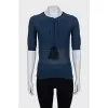 Blue mesh blouse with pleats