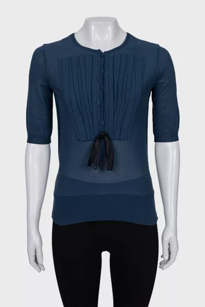 Blue mesh blouse with pleats