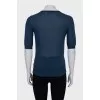 Blue mesh blouse with pleats