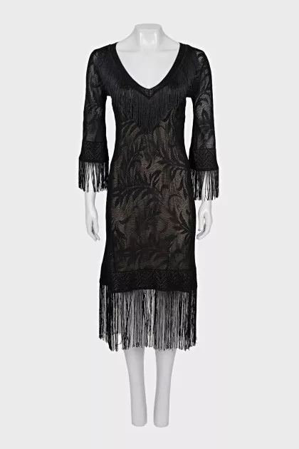 Semi-transparent dress decorated with fringe