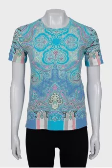 Straight cut T-shirt with blue print
