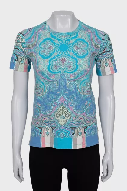 Straight cut T-shirt with blue print