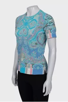 Straight cut T-shirt with blue print