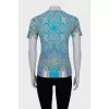 Straight cut T-shirt with blue print
