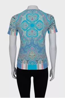 Straight cut T-shirt with blue print