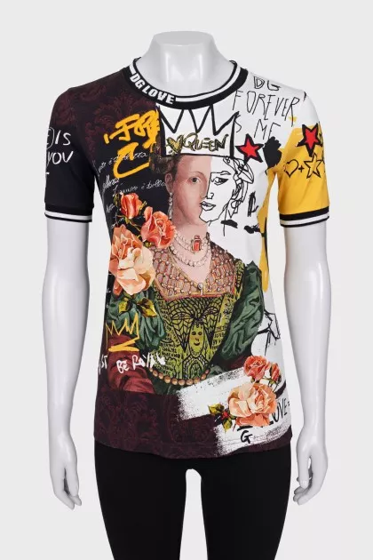 Straight T-shirt with combined print