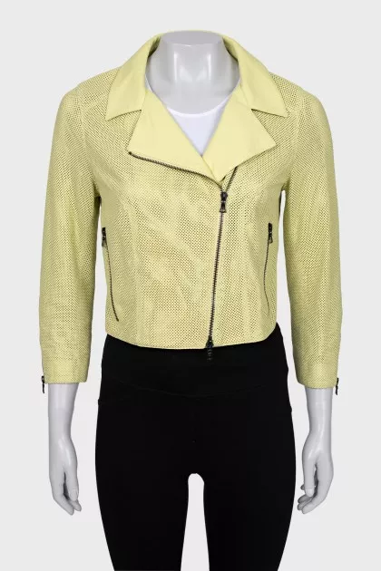 Green perforated leather jacket