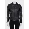 Leather jacket with zip and round collar