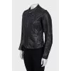Leather jacket with zip and round collar