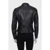 Leather jacket with zip and round collar