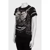 Black straight cut t-shirt with print