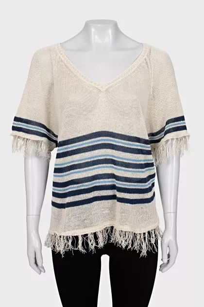 Semi-transparent jumper with fringe