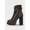 Green suede lace-up ankle boots