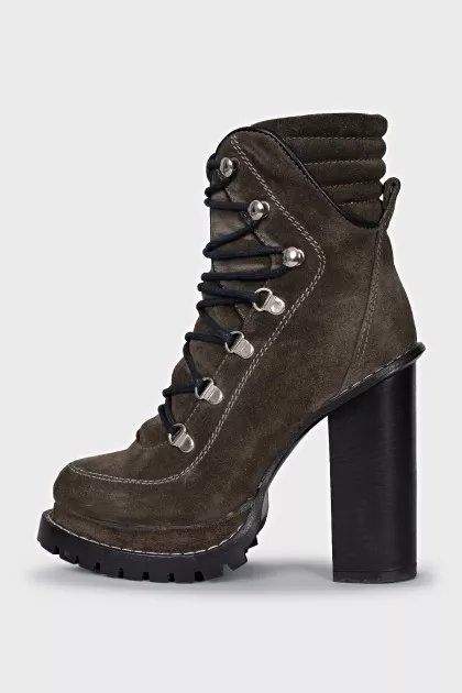 Green suede lace-up ankle boots