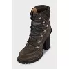 Green suede lace-up ankle boots