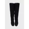 Black suede boots with a zipper