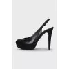 Black leather slingbacks