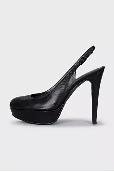 Black leather slingbacks