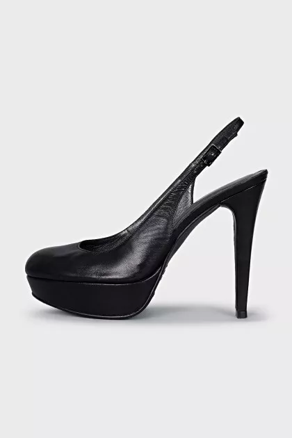 Black leather slingbacks