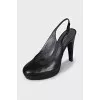 Black leather slingbacks