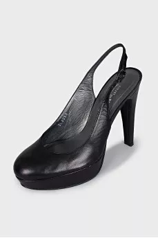 Black leather slingbacks