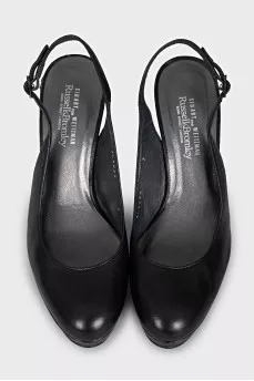 Black leather slingbacks