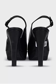 Black leather slingbacks