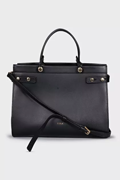 Black leather tote