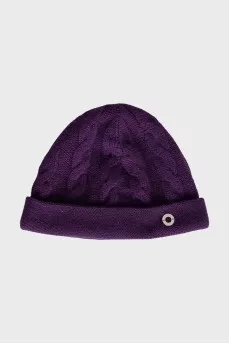 Knitted hat in purple color