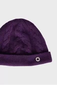 Knitted hat in purple color