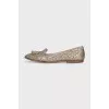 Leather ballet flats with gold glitter