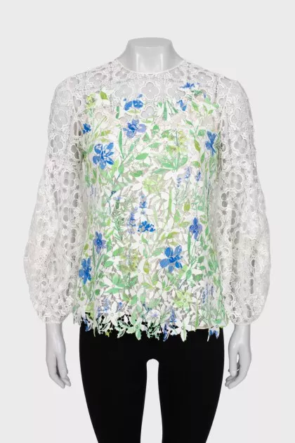 Мереживна блуза в квітковий принт