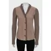 Leather and cashmere button-down cardigan