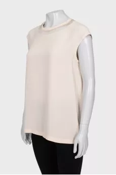 Silk blouse with straight cut and sleeveless design