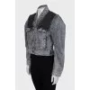 Cropped denim jacket with shoulder pads