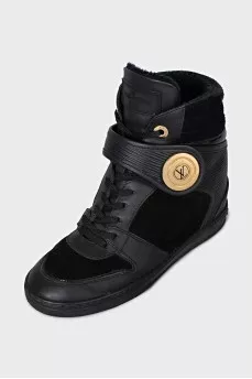 Insulated leather wedge sneakers