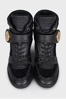 Insulated leather wedge sneakers