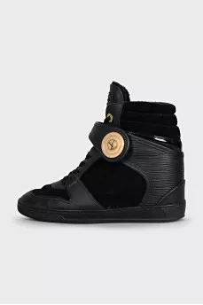 Insulated leather wedge sneakers