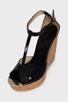 Patent leather wedge sandals