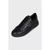 Men's black leather sneakers with tag
