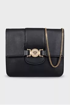 Leather bag with chain and logo