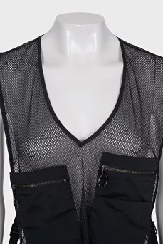 Mesh top with zip patch pockets