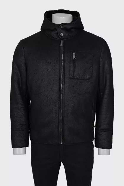 Men's sheepskin coat with a zipper