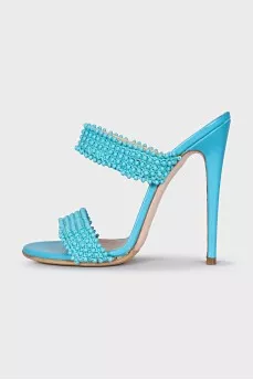 Leather mules with woven uppers