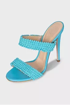 Leather mules with woven uppers