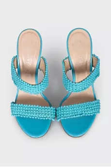 Leather mules with woven uppers