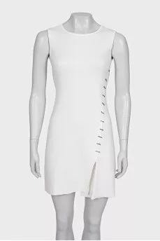 White dress with an asymmetrical side seam