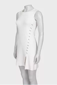 White dress with an asymmetrical side seam