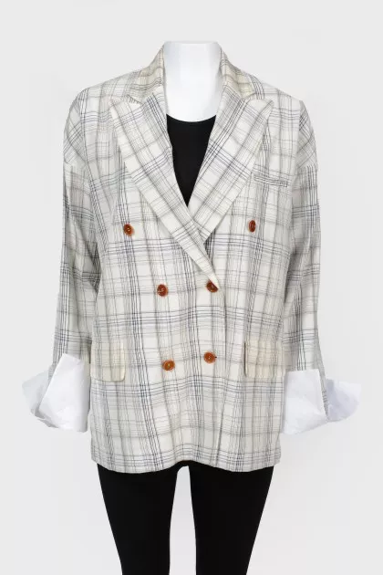 Checked jacket with tag cuffs